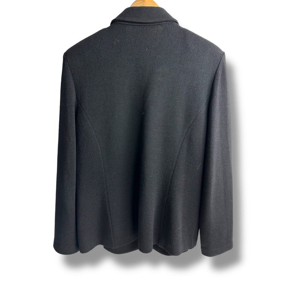 St John Basics Black Textured Knit Blazer Jacket Silver-Tone Buttons‎ Size 14 - Picture 2 of 8